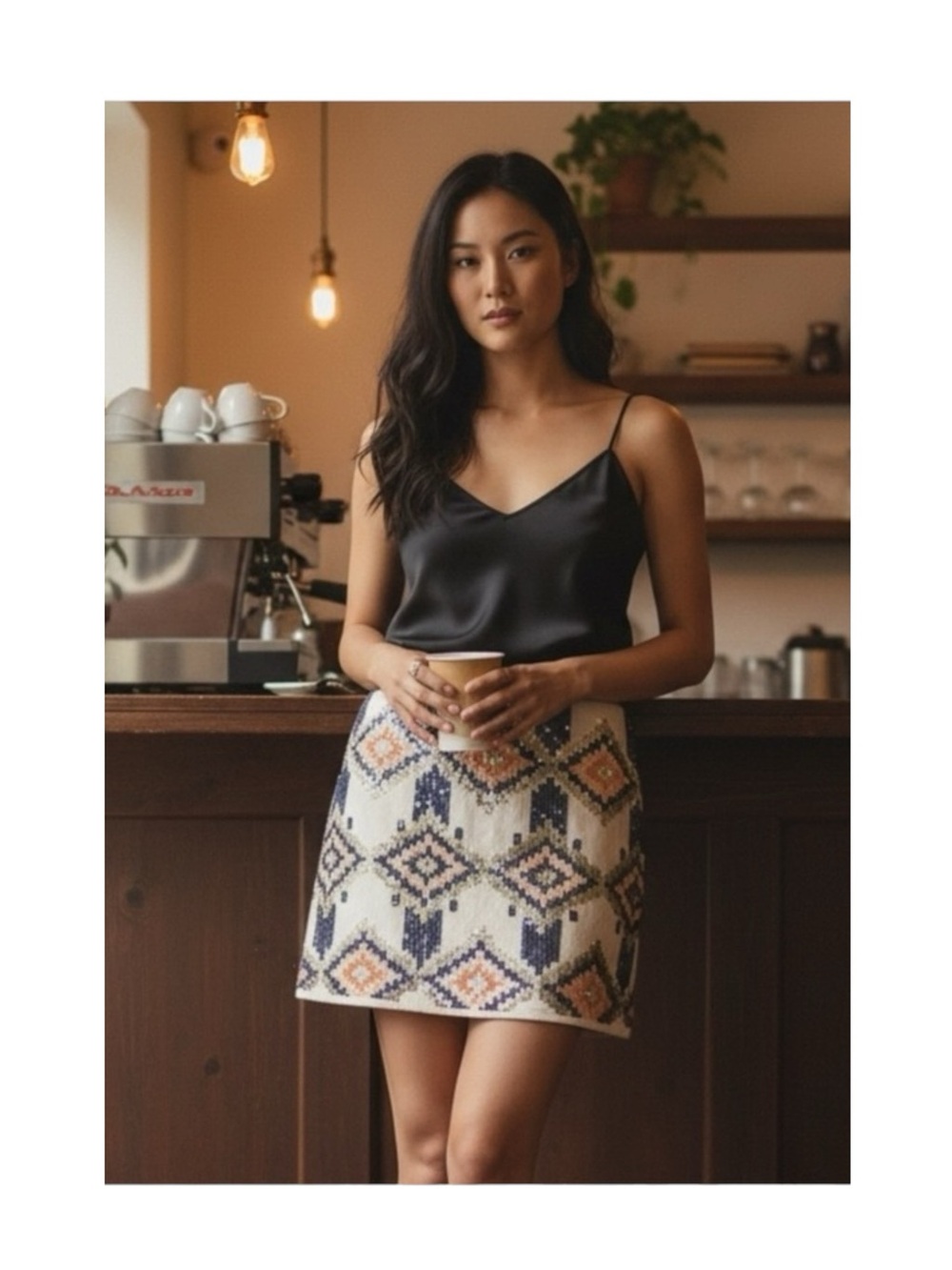Aztec Print Sequin Stretch Mini Skirt ᪣ Ivory ᪣ XL Juniors ᪣ XS Women ᪣ Festival